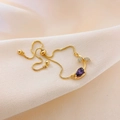 Adjustable gold box chain bracelet featuring a purple teardrop stone and leaf accents - Purple Tulip Bracelet Gold