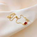 Adjustable golden chain necklace with red teardrop gemstone and diamond leaves - Red Tulip Bracelet Gold