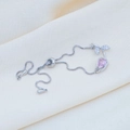 Silver-colored tulip necklace featuring a pink pear-shaped stone and adjustable chain - Pink Tulip Bracelet Silver