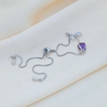 Adjustable silver tulip flower bracelet with purple heart zircon and leaf details - Purple Tulip Bracelet Silver