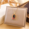 Vintage gold tarot card necklace with Magician relief pendant and colorful enamel details - Magician Moon Style (XL2258) - Gold