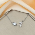 Elegant silver tulip necklace featuring clear zircon stone and dainty leaf details - White Tulip Necklace Silver
