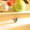 Artistic gold butterfly pendant necklace with purple gradient wings and sparkling stones - Purple Green Dream Butterfly Gold