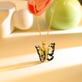 Elegant gold butterfly necklace with tricolor enamel wings and sparkling rhinestones - Yellow Amber Butterfly Gold