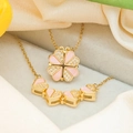 Foldable clover heart necklace in gold finish with pink enamel inside a jewelry box - Gold Pink Heart Clover Necklace (XL501)