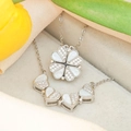 Silver folding magnetic necklace with white mother of pearl clover heart design - Silver White Heart Clover Necklace (XL501)