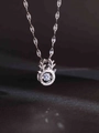 Elegante silberfarbene Rentier-Herz-Halskette mit funkelndem beweglichem Zirkonia - Tanzendes Geweih Rund Stil (XL494) / Silber