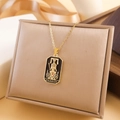 Retro gold chariot tarot card pendant necklace with black enamel and embossed relief - Chariot Style (XL2258) - Gold