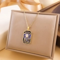 Golden tarot death card necklace with skeleton relief and dark blue enamel detail - Death Style (XL2258) - Gold