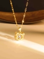 Elegante goldene Halskette mit funkelndem katzenförmigem Anhänger und rundem Kristallstein - Katzenkopf Stil (XL2173) / Gold