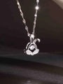 Elegante silberne Hasen-Halskette mit funkelndem Schwebestein und Zirkonia-Akzenten - Süßer Hase Stil (XL2178) / Silber