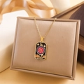 Vintage gold necklace with black enamel Wheel of Fortune tarot card pendant detail - Wheel of Fortune Style (XL2258) - Gold