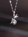 Elegante Halskette mit Feen-Anhänger in Silber und tanzendem Stein auf Schwarz - Feen Elf Stil (XL2179) / Silber