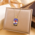 Golden tarot sun necklace with vibrant enamel rectangle pendant on elegant silk display - Sun Style (XL2258) - Gold