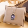 Vintage tarot death card pendant necklace with blue enamel on silver chain - Death Style (XL2258) - Silver