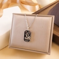 Vintage tarot card The Fool pendant necklace with black enamel and red gemstone accent - Fool Style (XL2258) - Silver