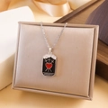 Silver tarot necklace featuring a Three of Swords heart pendant with enamel details - Heart Sword Style (XL2258) - Silver