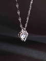 Elegante silberne Herzkette mit glitzerndem Rundstein und Pavé-Mikrodiamanten-Besatz - Rosen Herz Stil (XL2176) / Silber