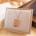 Silver chain with Lovers tarot card pendant in orange enamel on a jewelry pillow - Lovers Rose Style (XL2258) - Silver