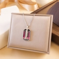 Silver Tarot Empress necklace with pink pillars on black enamel finish variant - Empress Style (XL2258) - Silver