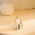 Golden zodiac necklace with rectangular blue and green gemstone pendant in enamel - Aquarius / Gold/Green
