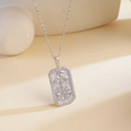 Cancer zodiac necklace with white zircon rectangular pendant on silver chain - Cancer / Silver