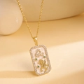 Gold Leo zodiac necklace with rectangle pendant and colored cubic zirconia gems - Leo / Gold/Multicolor