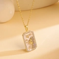 Gold zodiac necklace with white enamel Virgo pendant and purple zircon accents - Virgo / Gold/Multicolor