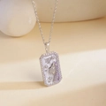 Silver Virgo constellation necklace with mother of pearl and purple zircon rectangular pendant - Virgo / Silver/Multicolor