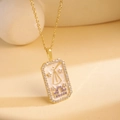 Golden Libra zodiac necklace with purple zircon inlay and rectangle pendant frame - Libra / Gold/Multicolor