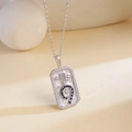 Silver Scorpio zodiac rectangle pendant necklace with black and white zircon crystals - Scorpio / Silver/Multicolor