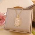 Gold Sagittarius zodiac necklace with pink enamel rectangle pendant and zircon stones - Sagittarius / Gold