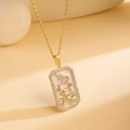 Gold rectangular pendant necklace with zircon border and Fu character in retro style - Capricorn / Gold/Multicolor