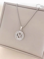 Silver-toned titanium steel necklace featuring a crystal-encrusted letter N pendant - Letter N / Silver