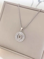 Silver-toned square zircon circle pendant necklace with a premium square box chain - Letter O / Silver