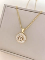 Elegant gold titanium steel necklace featuring a letter B pendant with baguette zircons - Letter B / Gold