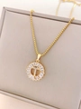 Elegant gold titanium steel necklace with a crystal-encrusted letter T round pendant - Letter T / Gold