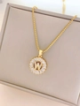 Elegant gold-plated box chain necklace featuring a circular pendant with letter W and zircons - Letter W / Gold