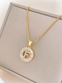 Gold plated titanium steel necklace with letter F pendant and zircon stones - Letter F / Gold