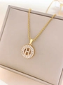 Golden H-letter sunflower pendant necklace with zircon inlays and box chain - Letter H / Gold