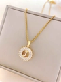 Golden titanium steel letter J pendant necklace with sparkling zircon crystals - Letter J / Gold