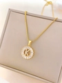 Golden titanium steel necklace featuring a letter K pendant with radiant crystals - Letter K / Gold