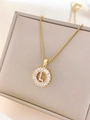 Golden titanium steel necklace featuring a crystal letter L pendant on a venetian chain - Letter L / Gold