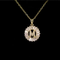 Golden titanium steel necklace featuring a crystal-encrusted letter M round pendant - Letter M / Gold