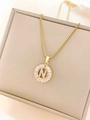 Golden titanium steel necklace with letter N pendant surrounded by sparkling zircons - Letter N / Gold