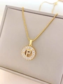 Golden titanium steel necklace with letter P pendant surrounded by square-cut zircon stones - Letter P / Gold