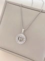 Polished silver titanium necklace with round letter P pendant and baguette zircon - Letter P / Silver
