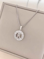 Silver color R letter pendant necklace with sparkling zircon pavé and box chain - Letter R / Silver