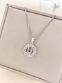 Silver titanium steel necklace featuring a letter U pendant with rectangular zirconia - Letter U / Silver