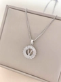Silver V-letter medallion necklace with baguette zircon halo on fine box chain - Letter V / Silver